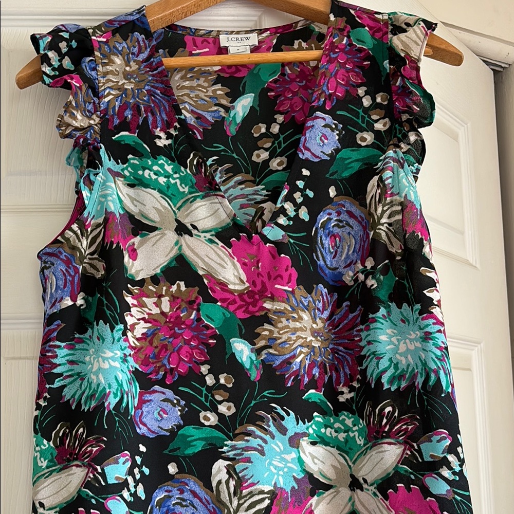 J. Crew Floral Blouse - Black, Pink, Blue, Green